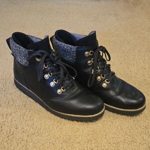 Cole Haan Black Lace Up Boots with Gold Accents